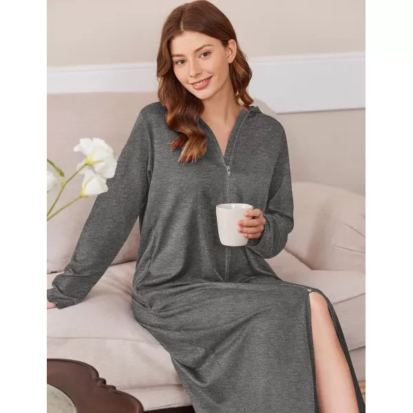 imageEkouaer Robe for Women Zipper Robe Loungewear Full Length Sleepwear Pockets Housecoat Casual Straight Robe SXXLDark Grey