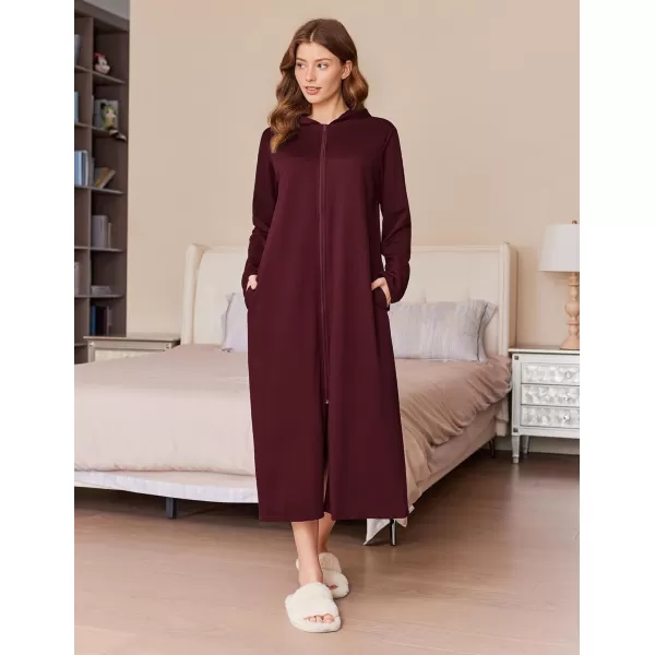 imageEkouaer Robe for Women Zipper Robe Loungewear Full Length Sleepwear Pockets Housecoat Casual Straight Robe SXXLDark Red