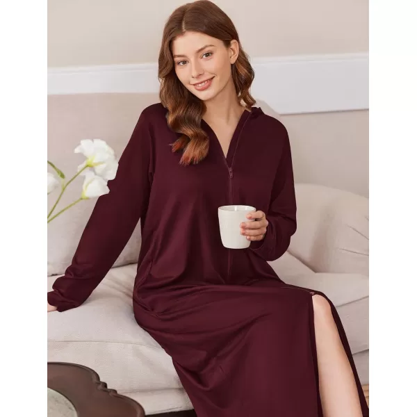 imageEkouaer Robe for Women Zipper Robe Loungewear Full Length Sleepwear Pockets Housecoat Casual Straight Robe SXXLDark Red