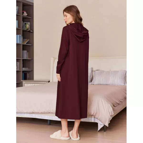 imageEkouaer Robe for Women Zipper Robe Loungewear Full Length Sleepwear Pockets Housecoat Casual Straight Robe SXXLDark Red