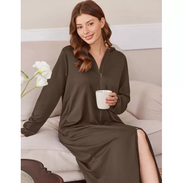 imageEkouaer Robe for Women Zipper Robe Loungewear Full Length Sleepwear Pockets Housecoat Casual Straight Robe SXXLKhaki