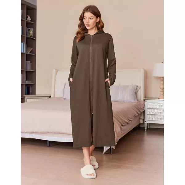 imageEkouaer Robe for Women Zipper Robe Loungewear Full Length Sleepwear Pockets Housecoat Casual Straight Robe SXXLKhaki