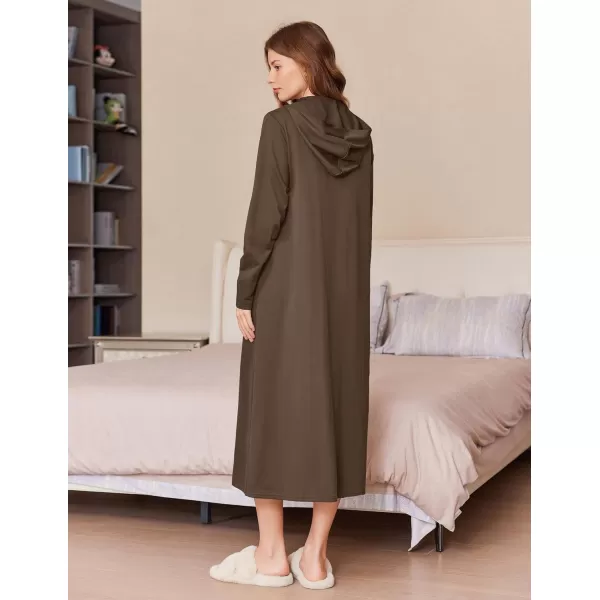 imageEkouaer Robe for Women Zipper Robe Loungewear Full Length Sleepwear Pockets Housecoat Casual Straight Robe SXXLKhaki