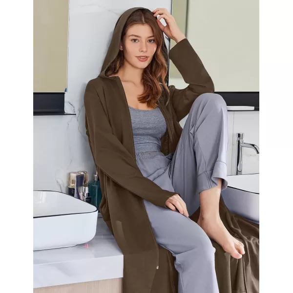 imageEkouaer Robe for Women Zipper Robe Loungewear Full Length Sleepwear Pockets Housecoat Casual Straight Robe SXXLKhaki