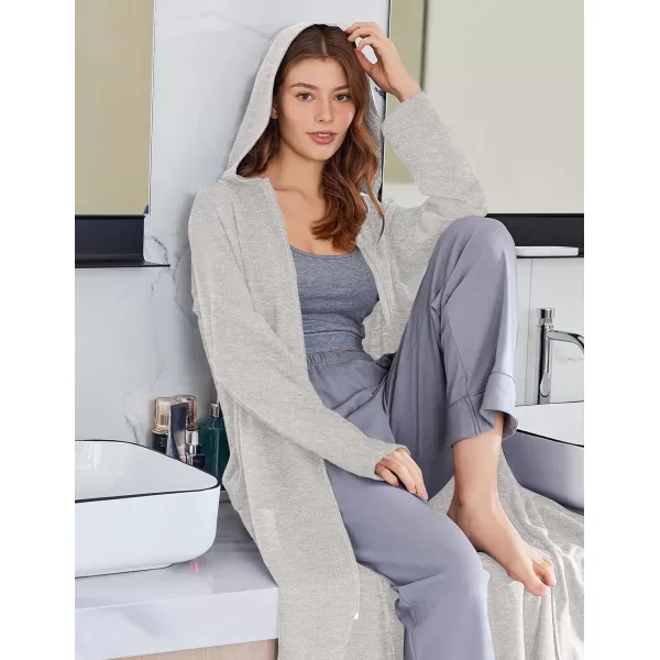 imageEkouaer Robe for Women Zipper Robe Loungewear Full Length Sleepwear Pockets Housecoat Casual Straight Robe SXXLLight Grey