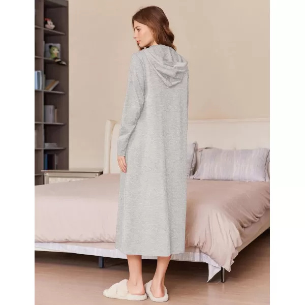 imageEkouaer Robe for Women Zipper Robe Loungewear Full Length Sleepwear Pockets Housecoat Casual Straight Robe SXXLLight Grey