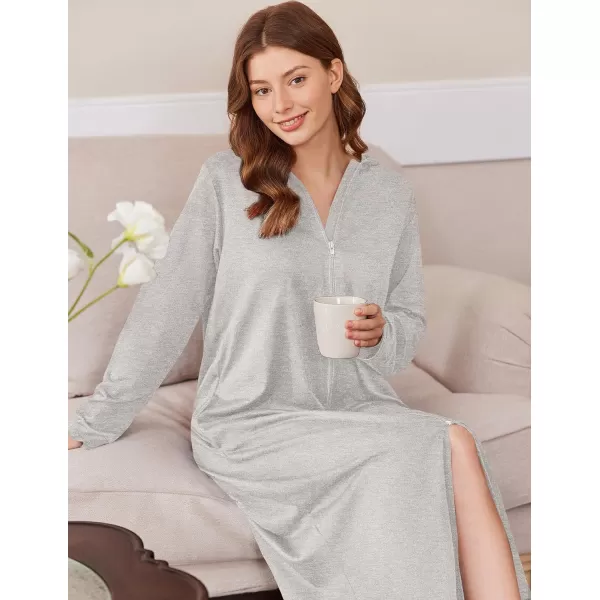 imageEkouaer Robe for Women Zipper Robe Loungewear Full Length Sleepwear Pockets Housecoat Casual Straight Robe SXXLLight Grey