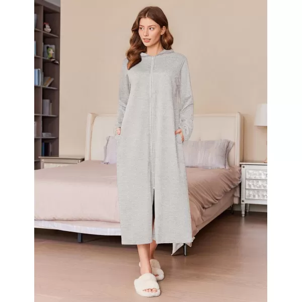 imageEkouaer Robe for Women Zipper Robe Loungewear Full Length Sleepwear Pockets Housecoat Casual Straight Robe SXXLLight Grey