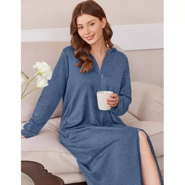 imageEkouaer Robe for Women Zipper Robe Loungewear Full Length Sleepwear Pockets Housecoat Casual Straight Robe SXXLNavy Blue