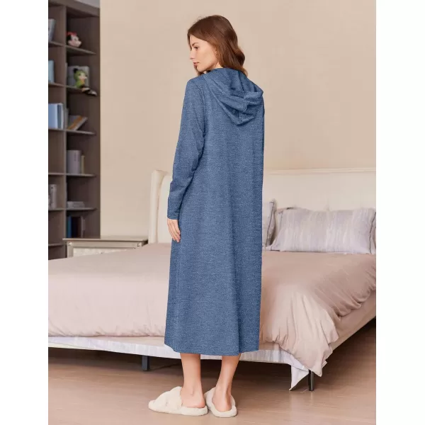 imageEkouaer Robe for Women Zipper Robe Loungewear Full Length Sleepwear Pockets Housecoat Casual Straight Robe SXXLNavy Blue