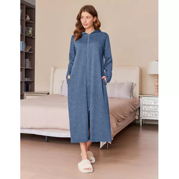 imageEkouaer Robe for Women Zipper Robe Loungewear Full Length Sleepwear Pockets Housecoat Casual Straight Robe SXXLNavy Blue