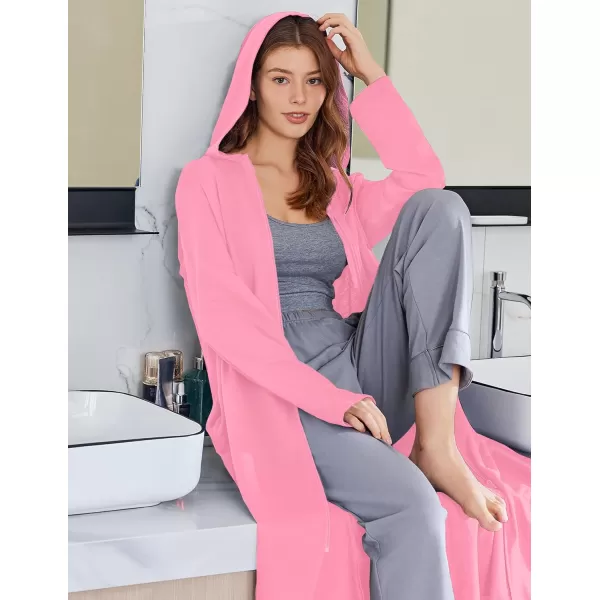 imageEkouaer Robe for Women Zipper Robe Loungewear Full Length Sleepwear Pockets Housecoat Casual Straight Robe SXXLPink