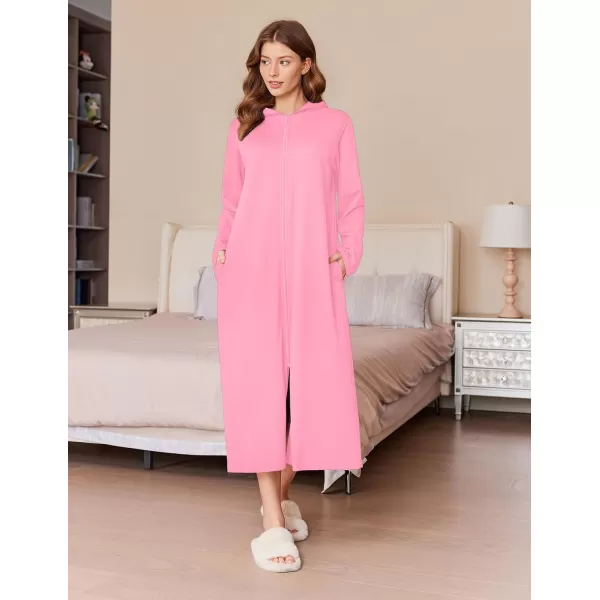 imageEkouaer Robe for Women Zipper Robe Loungewear Full Length Sleepwear Pockets Housecoat Casual Straight Robe SXXLPink