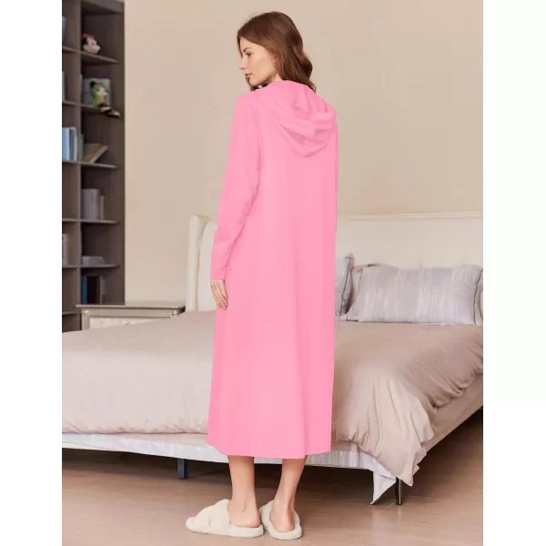 imageEkouaer Robe for Women Zipper Robe Loungewear Full Length Sleepwear Pockets Housecoat Casual Straight Robe SXXLPink