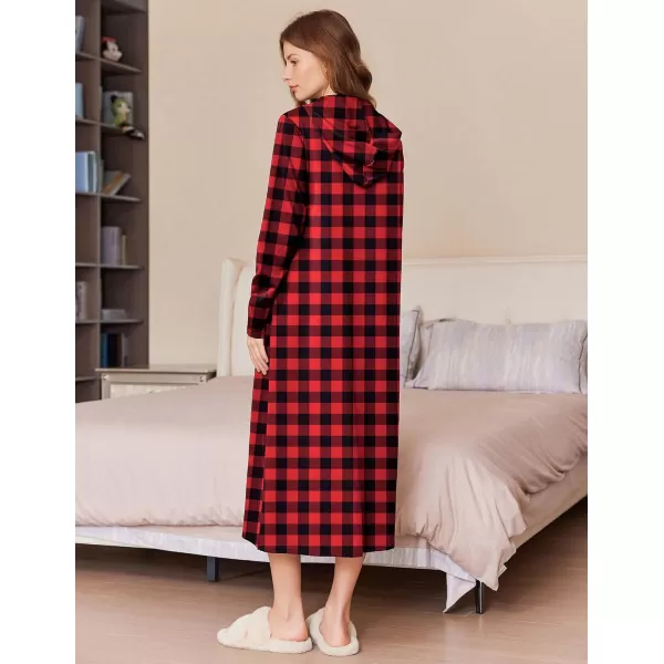 imageEkouaer Robe for Women Zipper Robe Loungewear Full Length Sleepwear Pockets Housecoat Casual Straight Robe SXXLRed Black Plaid