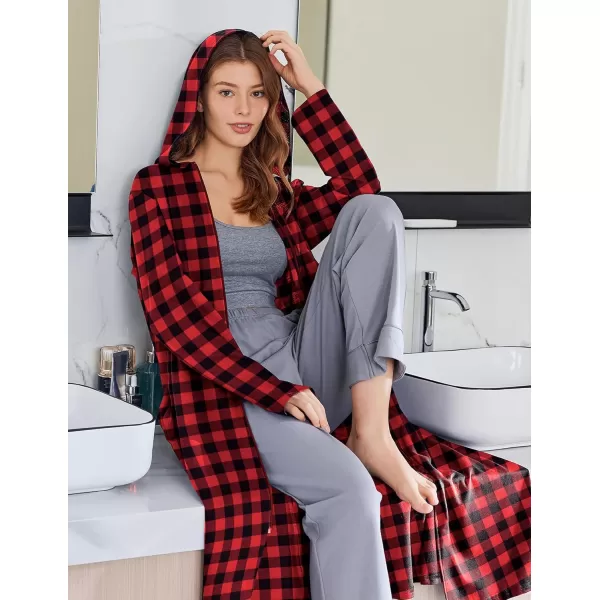 imageEkouaer Robe for Women Zipper Robe Loungewear Full Length Sleepwear Pockets Housecoat Casual Straight Robe SXXLRed Black Plaid