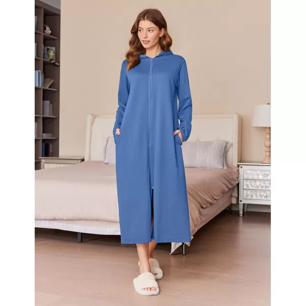 imageEkouaer Robe for Women Zipper Robe Loungewear Full Length Sleepwear Pockets Housecoat Casual Straight Robe SXXLSky Blue