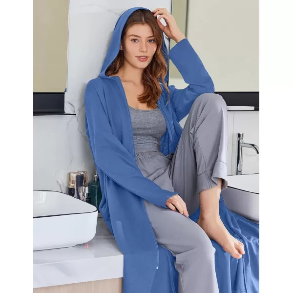 imageEkouaer Robe for Women Zipper Robe Loungewear Full Length Sleepwear Pockets Housecoat Casual Straight Robe SXXLSky Blue