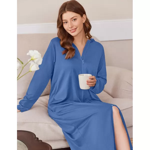 imageEkouaer Robe for Women Zipper Robe Loungewear Full Length Sleepwear Pockets Housecoat Casual Straight Robe SXXLSky Blue