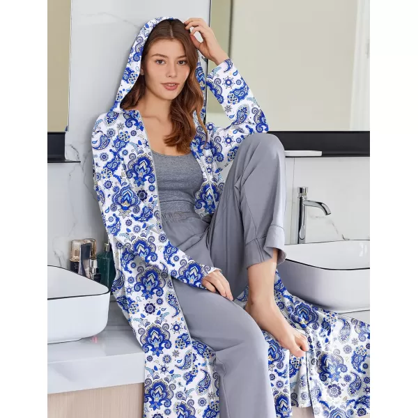 imageEkouaer Robe for Women Zipper Robe Loungewear Full Length Sleepwear Pockets Housecoat Casual Straight Robe SXXLWhite Blue Flower