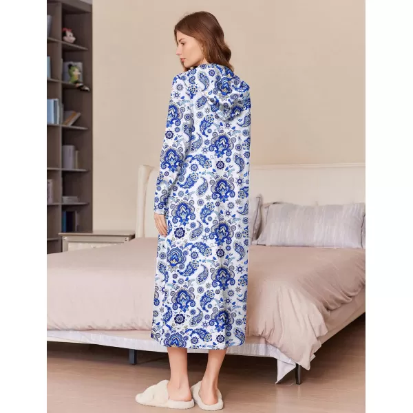 imageEkouaer Robe for Women Zipper Robe Loungewear Full Length Sleepwear Pockets Housecoat Casual Straight Robe SXXLWhite Blue Flower