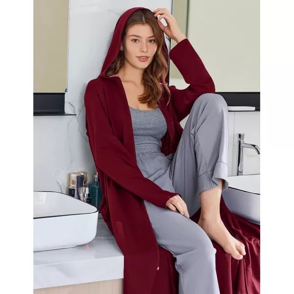 imageEkouaer Robe for Women Zipper Robe Loungewear Full Length Sleepwear Pockets Housecoat Casual Straight Robe SXXLWine Red