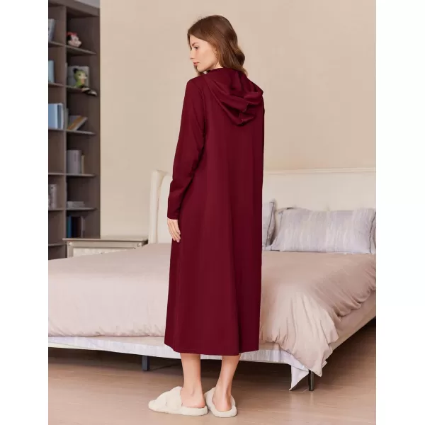 imageEkouaer Robe for Women Zipper Robe Loungewear Full Length Sleepwear Pockets Housecoat Casual Straight Robe SXXLWine Red