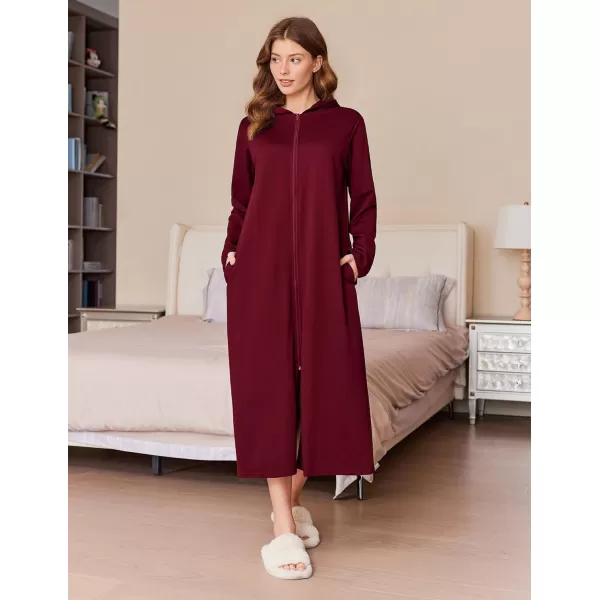 imageEkouaer Robe for Women Zipper Robe Loungewear Full Length Sleepwear Pockets Housecoat Casual Straight Robe SXXLWine Red