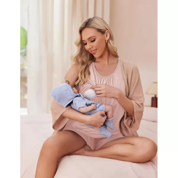 imageEkouaer Women Maternity Nursing Pajama Set Breastfeeding Double Layer Pregnancy Pjs Set Sleeveless Top ampamp Shorts with PocketsPink