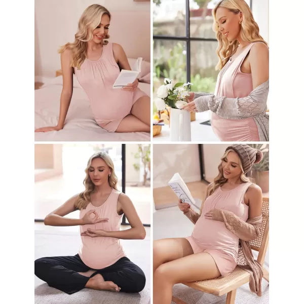 imageEkouaer Women Maternity Nursing Pajama Set Breastfeeding Double Layer Pregnancy Pjs Set Sleeveless Top ampamp Shorts with PocketsPink