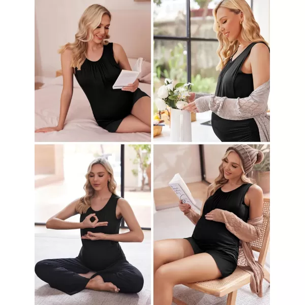 imageEkouaer Women Maternity Nursing Pajama Set Breastfeeding Double Layer Pregnancy Pjs Set Sleeveless Top ampamp Shorts with PocketsSblack