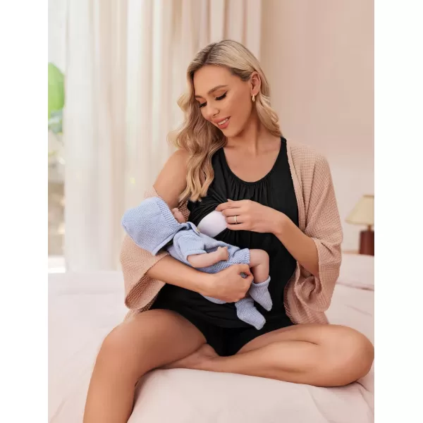 imageEkouaer Women Maternity Nursing Pajama Set Breastfeeding Double Layer Pregnancy Pjs Set Sleeveless Top ampamp Shorts with PocketsSblack