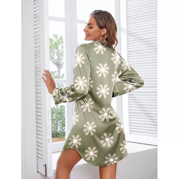 imageEkouaer Womens Boyfriend Style Satin Sleep ShirtsGreen Flower