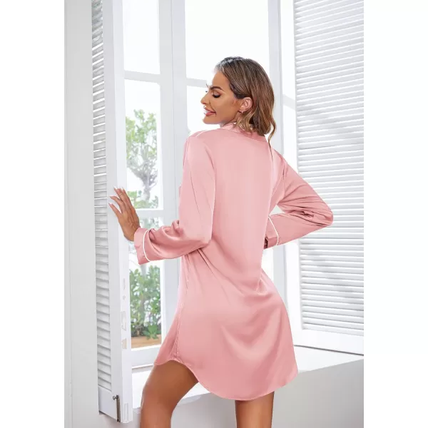 imageEkouaer Womens Boyfriend Style Satin Sleep ShirtsLight Pink