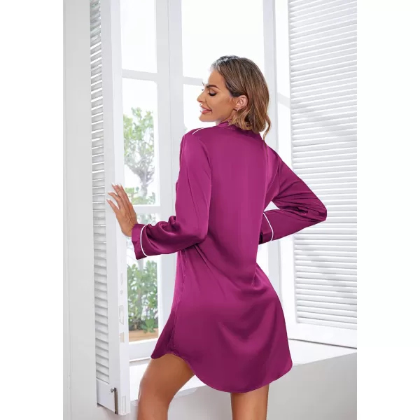 imageEkouaer Womens Boyfriend Style Satin Sleep ShirtsPurple