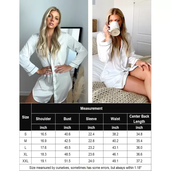 imageEkouaer Womens Boyfriend Style Satin Sleep ShirtsWhite
