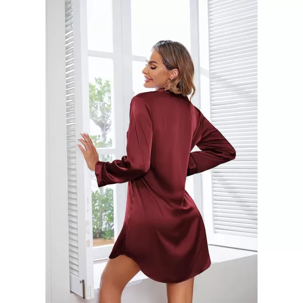 imageEkouaer Womens Boyfriend Style Satin Sleep ShirtsWine Red