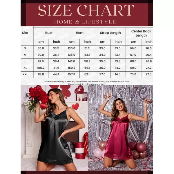 imageEkouaer Womens Nightgown Satin Nightgowns for Women Vneck Lace Chemise Sleepwear Soft Lingerie for WomenWine Red