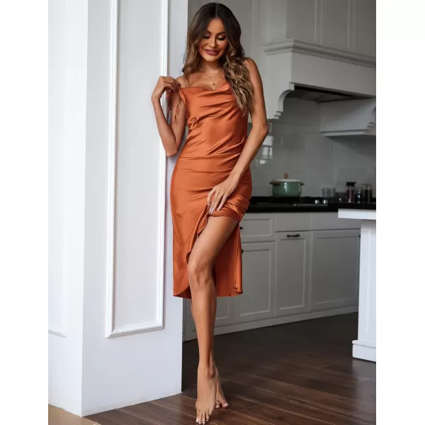 imageEkouaer Womens Nightgown Satin Slip Dress Sexy Lingerie Sleepwear Long Slip Silk Midi Dress Spaghetti Strap SXXLRust Brown