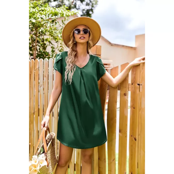 imageEkouaer Womens Satin Nightgown Short Sleeve Sleepdress VNeck Sleepwear Loose Silk SleepshirtGreen