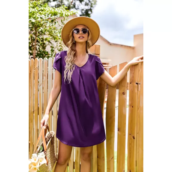 imageEkouaer Womens Satin Nightgown Short Sleeve Sleepdress VNeck Sleepwear Loose Silk SleepshirtPurple