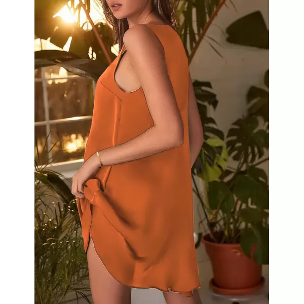 imageEkouaer Womens Sleeveless Nightgown Satin Tank Sleep Shirt Guipure Lace V Neck Sleepwear Nightdress SXXXLCaramel