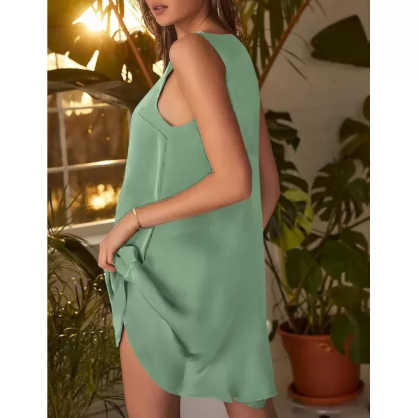 imageEkouaer Womens Sleeveless Nightgown Satin Tank Sleep Shirt Guipure Lace V Neck Sleepwear Nightdress SXXXLIce Green