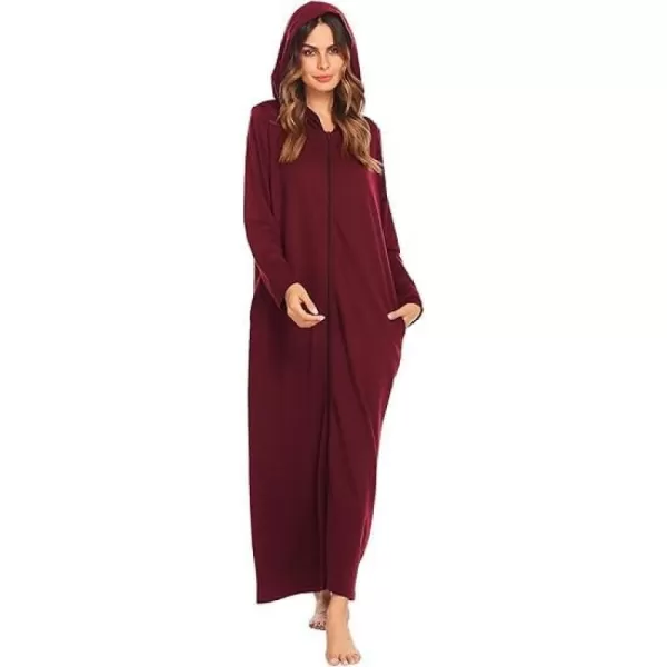 imageEkouaer Robe for Women Zipper Robe Loungewear Full Length Sleepwear Pockets Housecoat Casual Straight Robe SXXLWine Red