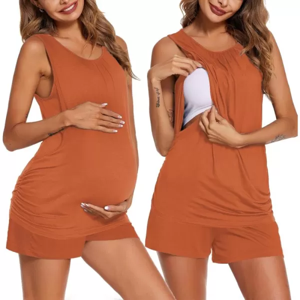 imageEkouaer Women Maternity Nursing Pajama Set Breastfeeding Double Layer Pregnancy Pjs Set Sleeveless Top ampamp Shorts with PocketsScaramel