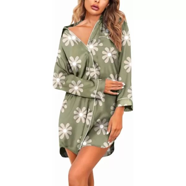 imageEkouaer Womens Boyfriend Style Satin Sleep ShirtsGreen Flower