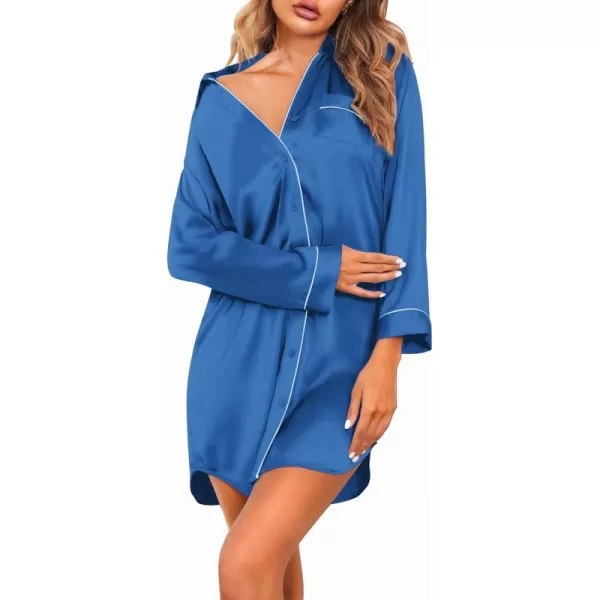 imageEkouaer Womens Boyfriend Style Satin Sleep ShirtsSnorkel Blue