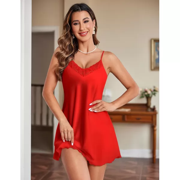 imageEkouaer Lingerie for Women 2 Pack Silk Nightgowns Babydoll Negligee Sexy Slip Nighty Satin Chemise Teddy SleepwearBlackred