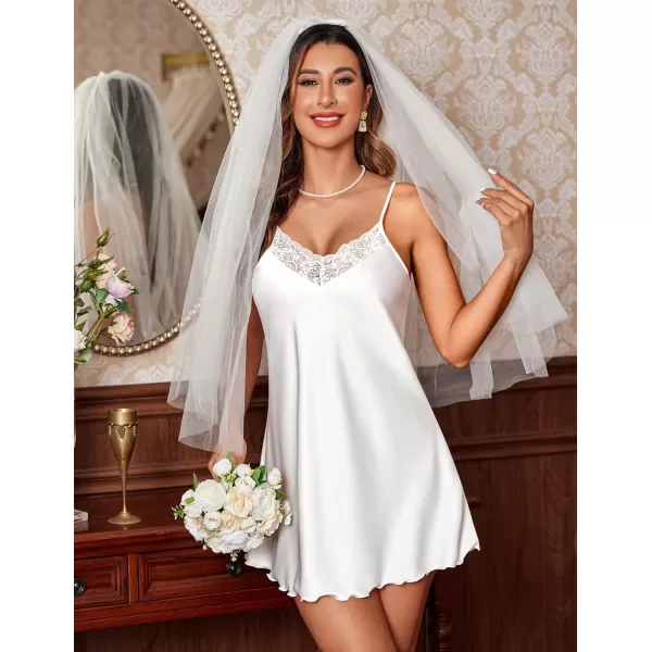 imageEkouaer Lingerie for Women 2 Pack Silk Nightgowns Babydoll Negligee Sexy Slip Nighty Satin Chemise Teddy SleepwearWhitewine Red