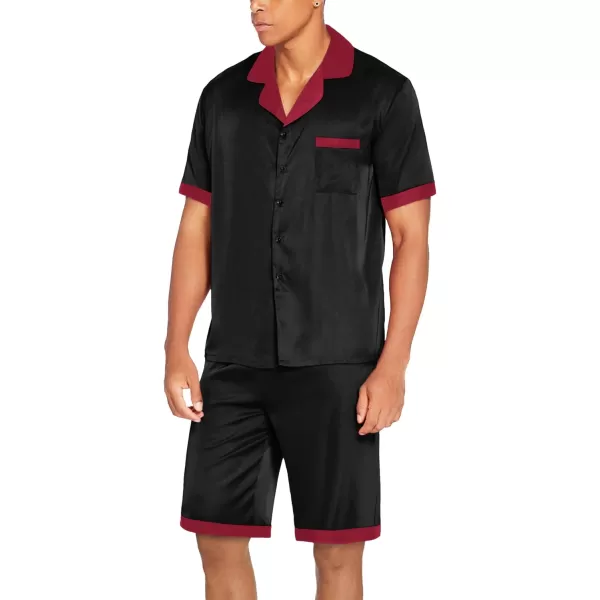 imageEkouaer Men Satin Silk Pajamas Set with Pockets Sleepwear Shorts Satin Summer Loungewear 2 Piece Button Down Set SXXLBlack